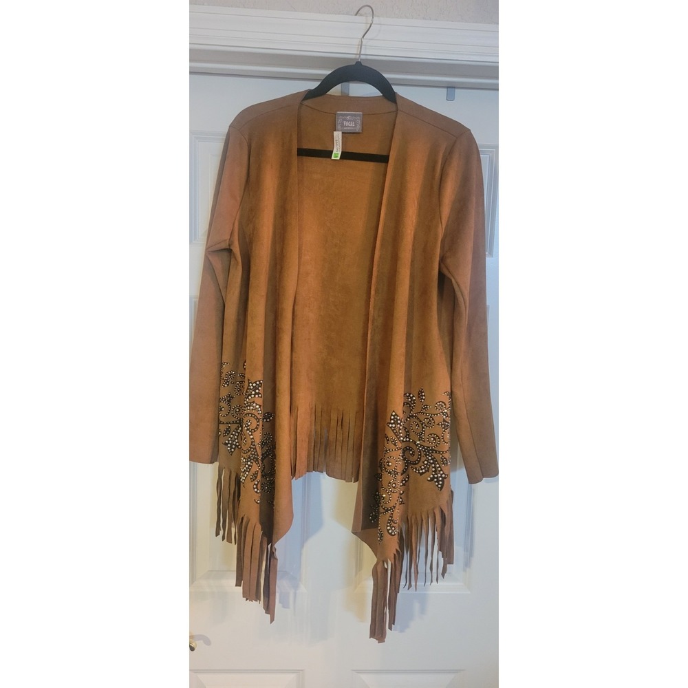 Vocal Faux Suede Jacket Sz L -western Boho Fringe cowgirl Hippie